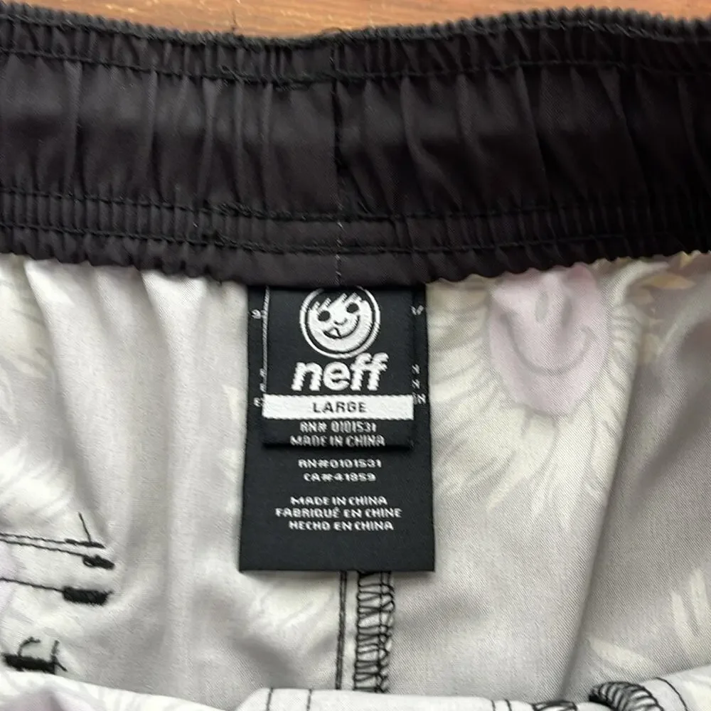 NEFF smiley face sunflower print unlined elastic waist pull on swim trunks sz L